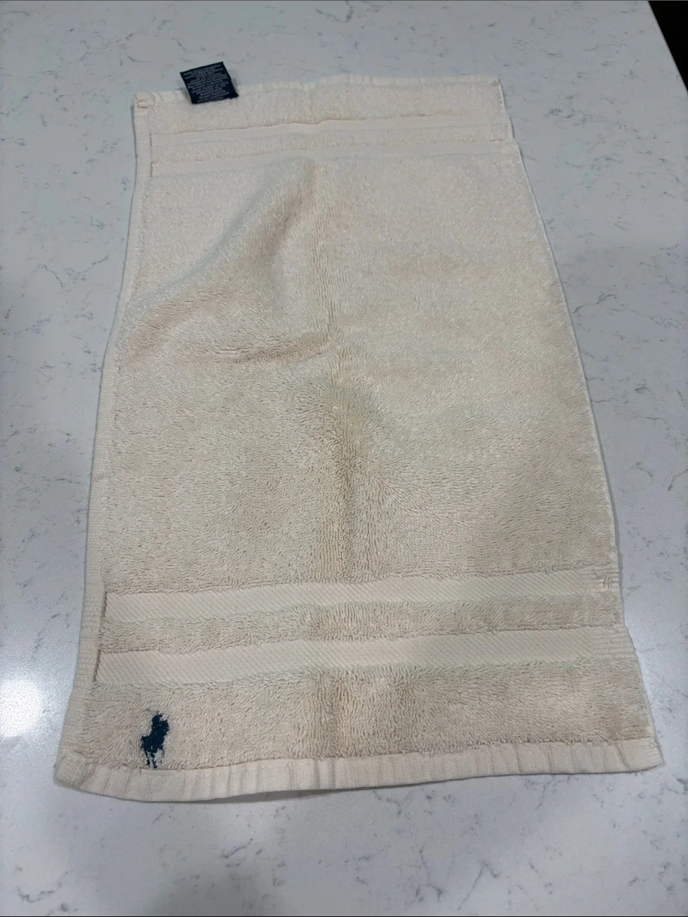 Ralph Lauren Beige Hand Towel Trio with Navy Pony